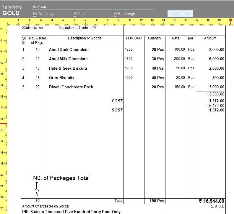 Print Number of Pkgs Total in Invoice